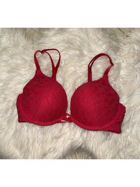 Victorias Secret Push Up Bra Lace Padded Underwire Womens 34C Red